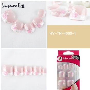 

24pcs Fake Toe Nails with Designs DIY Fashion Acrylic False Toes Art Tips Full Cover French Toenails Pedicure Manicure Tool