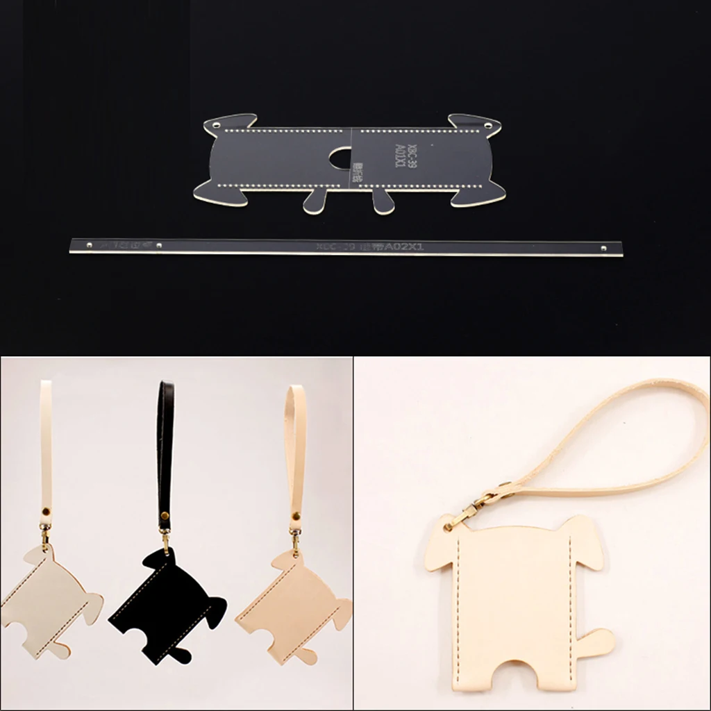 2 Pieces/Set Acrylic Dog Pattern Mini Card Case Card Bag Pattern Template Stencil DIY Leather Hand Craft