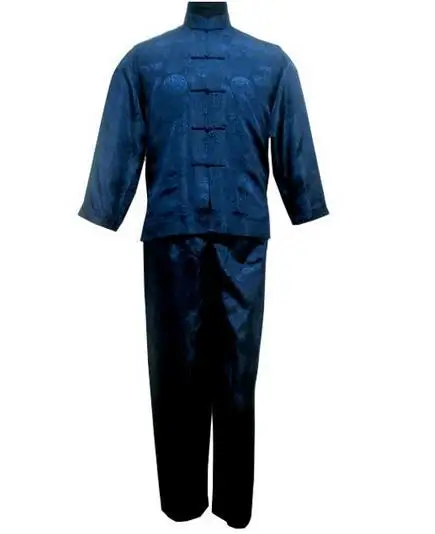 Vintage Navy Blue Chinese Men Satin Pajama Set Plus Size XXXL Pyjamas Suit Long Sleeve Shirt &Pants Trousers Sleepwear Nightwear Vintage Navy Blue Chinese Men Satin Pajama Set Plus Size XXXL Pyjamas Suit Long Sleeve Shirt &Pants Trousers Sleepwear Nightwear