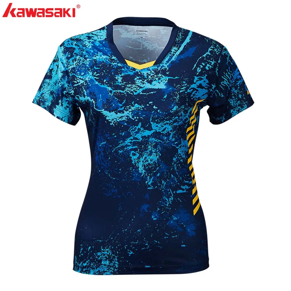 KAWASAKI женская рубашка с воротником из полиэстера с коротким рукавом для бадминтона и настольного тенниса, спортивные рубашки для бега для женщин, ST-S2104 для спортзала