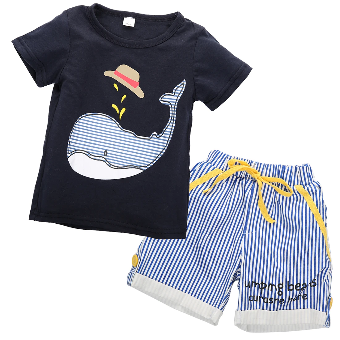 Kids Unisex Cartoon Short Sleeve T-Shirt Top Shorts Outfits Cotton Blends Set