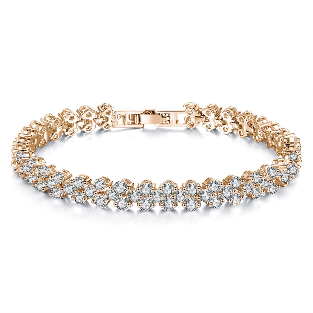 Rose Gold Sparkling Crystal Bangle & Bracelets For Women Luxury Zircon Rhinestone Bracelets Charming Wristband Jewelry