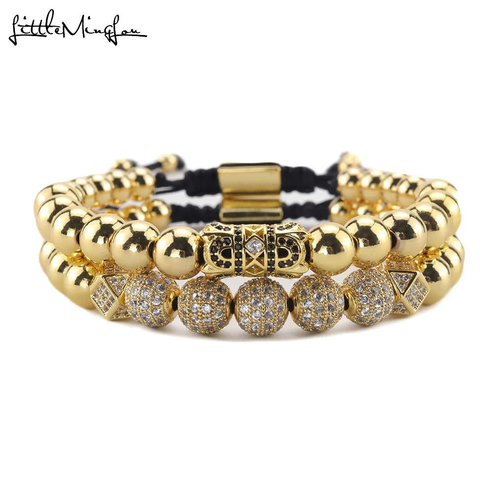 

Luxury zircon men Bracelet Tube polygon ball Charm copper bead Macrame Braided men Bracelets set for Men Jewelry moda mujer