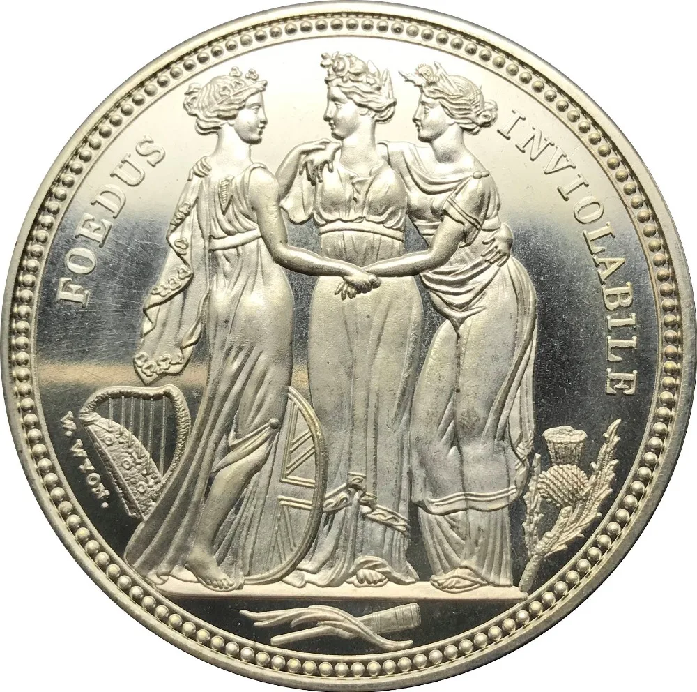 

1817 Three Graces Pattern Crown W.W YON Brass Plated Silver Copy Coin