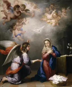 

wholesale painting # TOP Religious art -Murillo, Bartolome Esteban - The Annunciation, Ca angel oil painting ON CANVAS # 30"