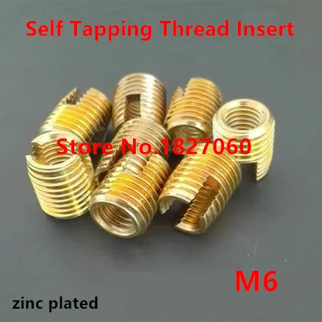 

20pcs M6*1.0 steel with zinc Self Tapping Threaded Insert 302 type Slotted Wire Thread Repair Insert, Screw Bushing