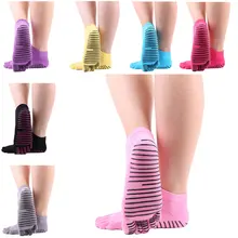Женские носки для йоги Дамы Спорт Пилатес носки пять пальцев силиконовые точки противоскользящие Балетки танцевальные носки
