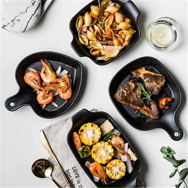 

KINGLANG Matte black ceramic tableware household dish grilled dish grilled steak dish baking tray baking tray