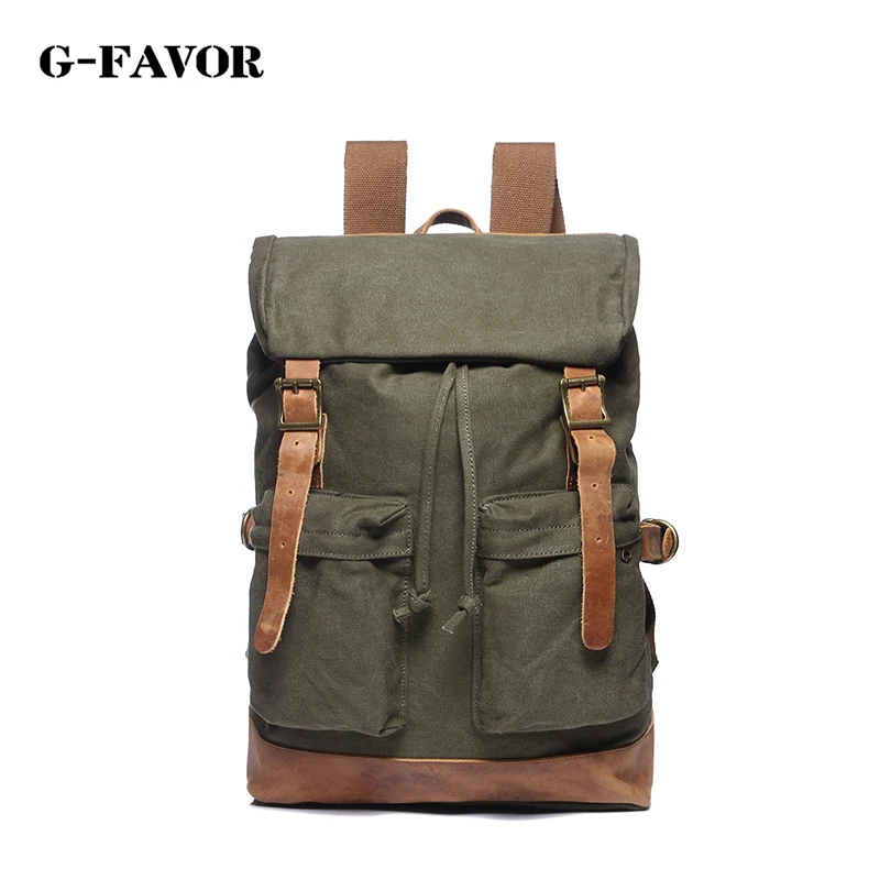 

G-FAVOR Retro Vintage canvas Roll top adjustable belt 15" laptop Large Capacity Designer backpack women men bag batohy