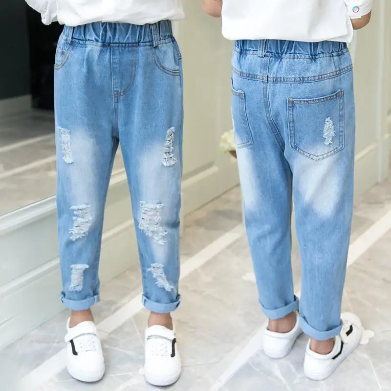 Denim Jeans per Neonati Bambini Comodi Vita Elastica Pantaloni Strappati Moda Casual Jeans Pantalone con Tasche per Ragazze