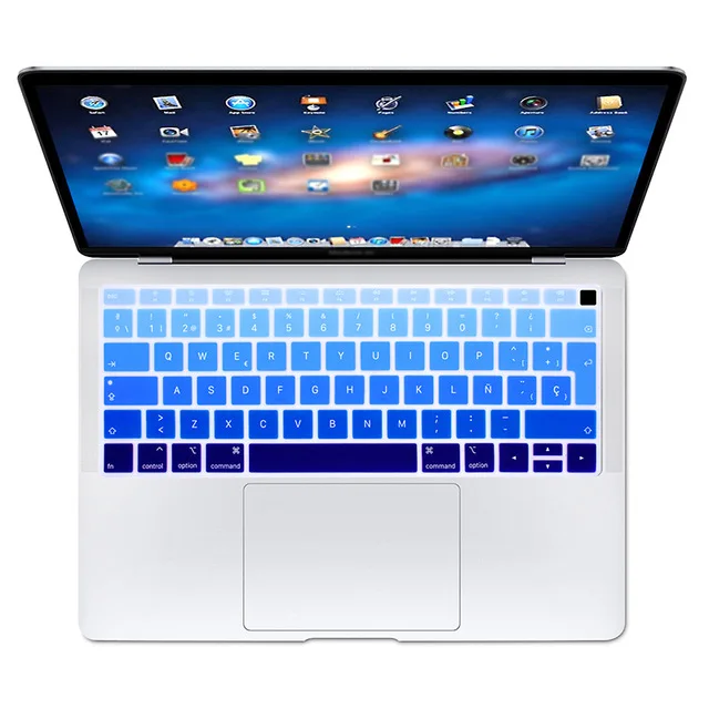Градиентная Радужная испанская Силиконовая Защитная пленка для клавиатуры для Apple MacBook Air 13 A1932 с сенсорным ID отпечатков пальцев релиз - Цвет: Gradient blue