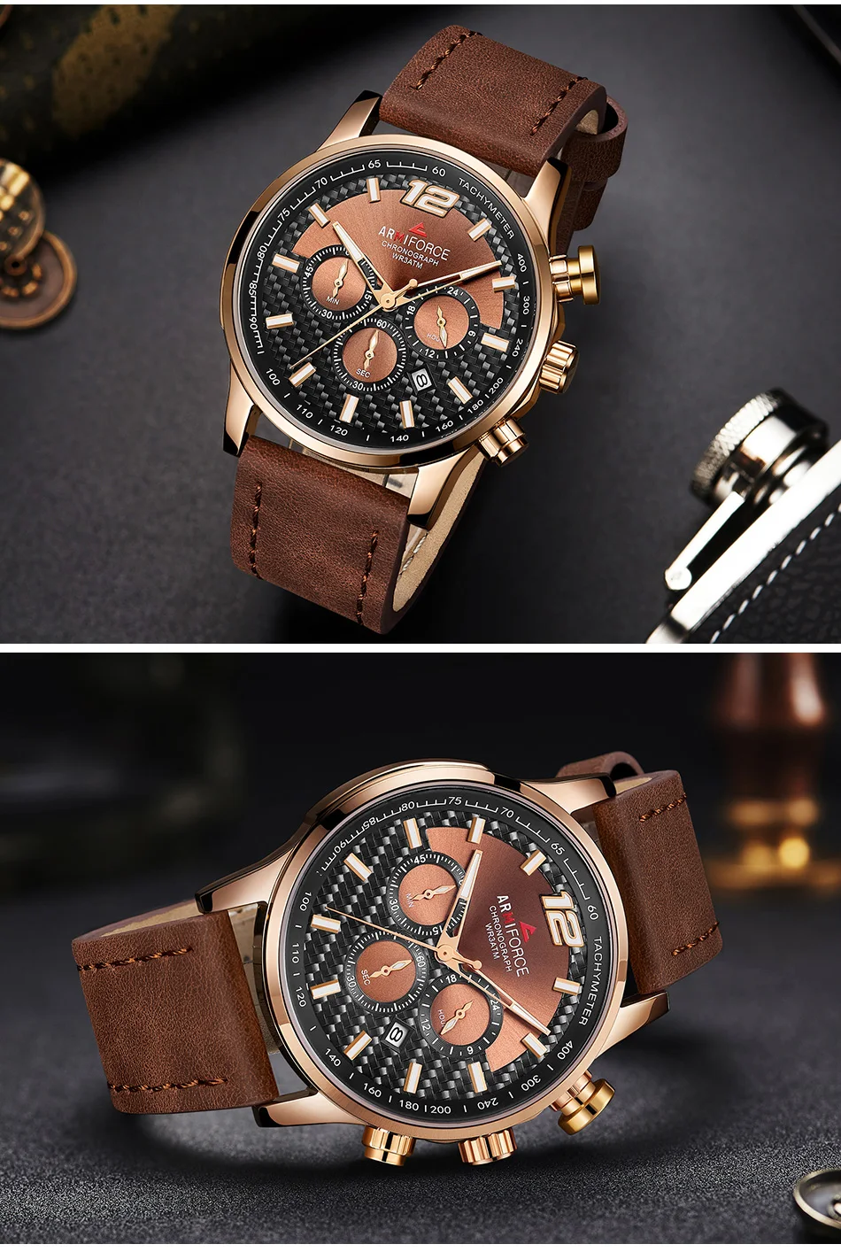 Мужские часы лучший бренд класса люкс ARMIFORCE мужские кожаные спортивные часы кварцевые мужские наручные часы с хронографом Relogio Masculino