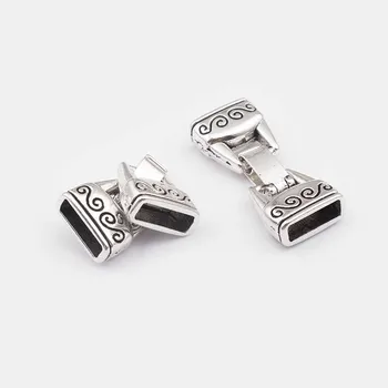 

5pcs Antique Silver Color Alloy End cap Snap Connectors Clasps For 10*2mm Flat Laether Cord Bracelet DIY Jewelry Findings Making