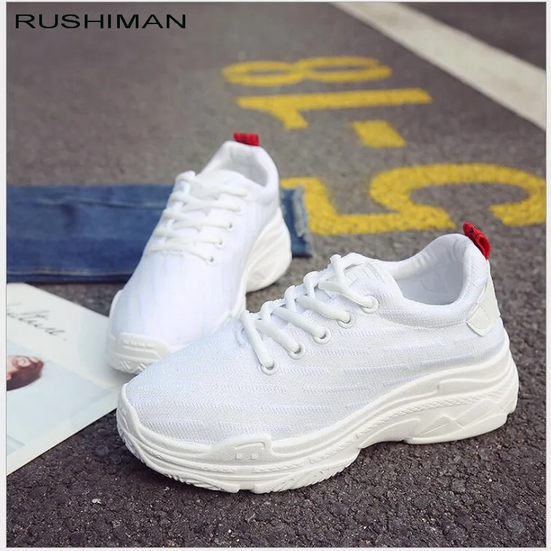 

2018 super fire spring summer new flying shoes women thick-soled sneakers casual students platform white shoes size 35-40