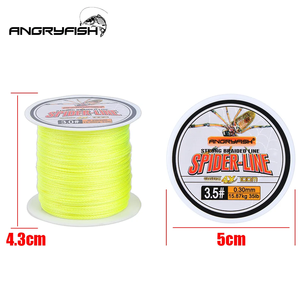 Angryfish 4 مضفر سلك 100 M متعدد الألوان PE مزين 0.4 #-6.0 # رمز 10-60LB PE مضفر المتعددة الشعيرات خيط صنارة الصيد ل Saltwate