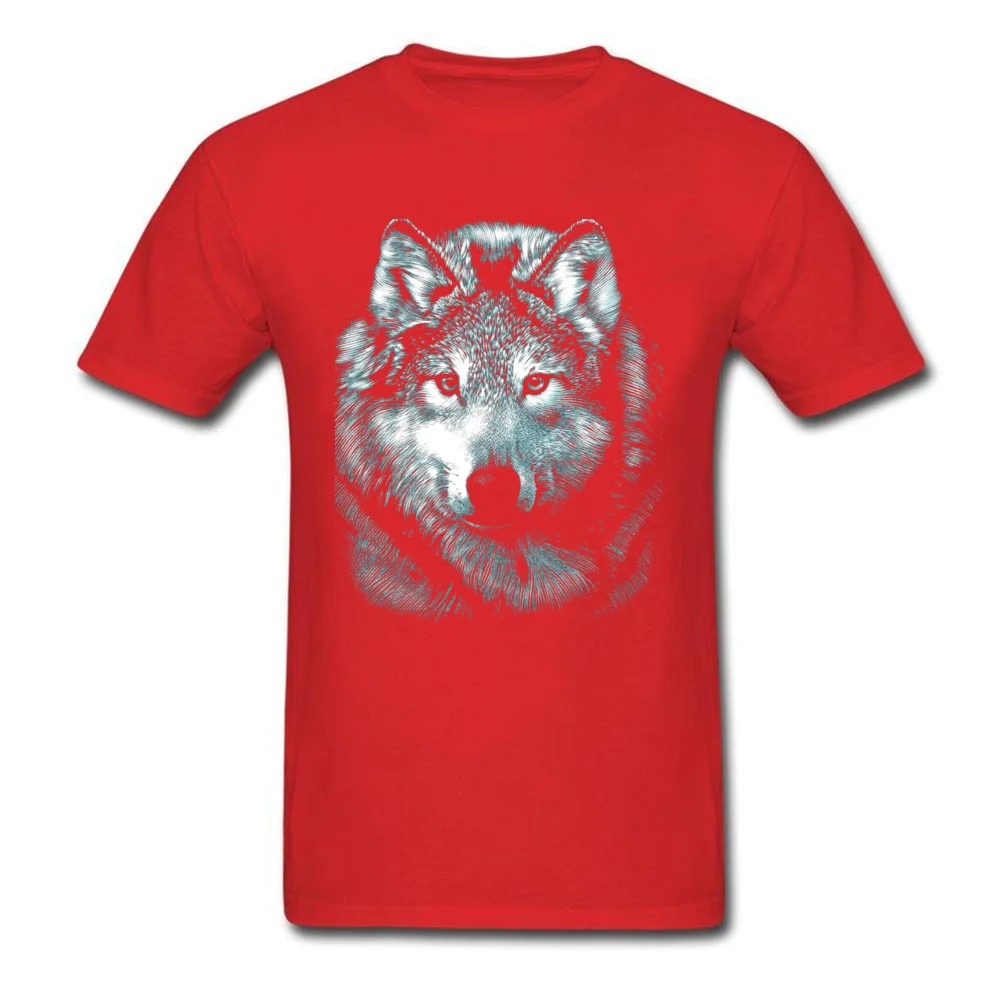 Wolf Face 12897 Short Sleeve Tops Shirts Round Neck 100% Cotton Fabric Men Top T-shirts Crazy Clothing Shirt Retro Wolf Face 12897 red