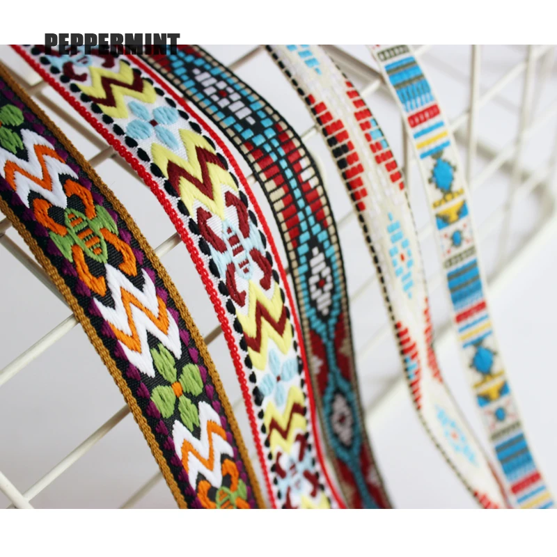 

2Yard 1.2-2cm Ethnic Flower Ribbon Embroideried Trim Boho Lace DIY Clothes Bag Accessories Embroidered Fabric
