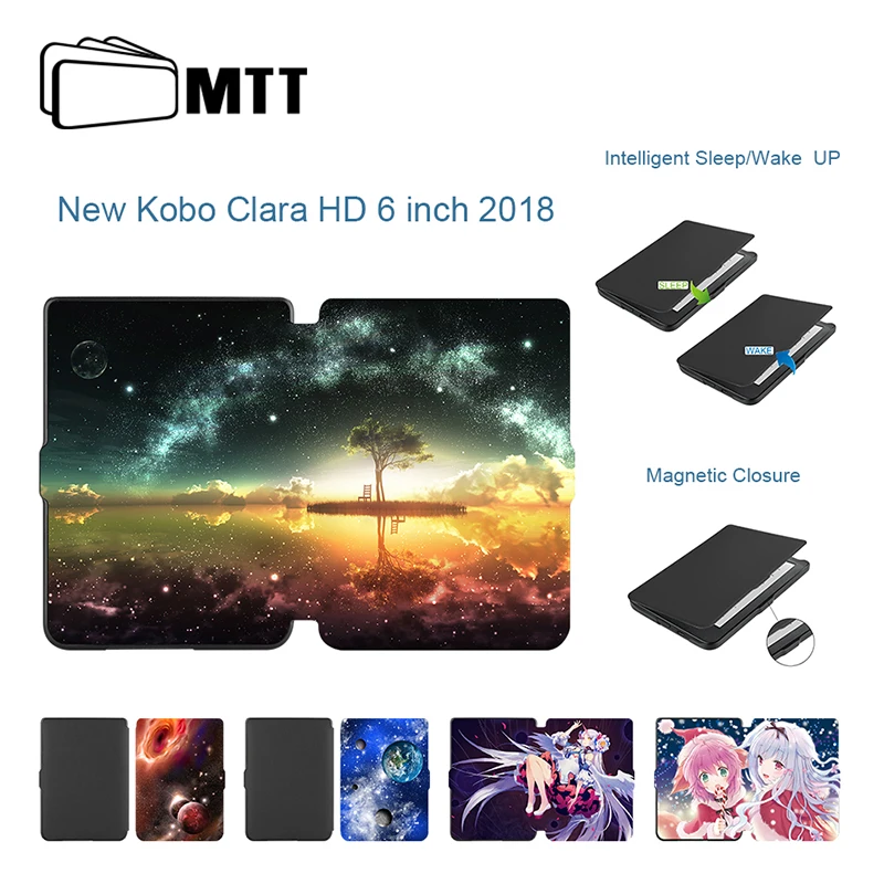 

MTT Painted Image Case For Kobo Clara HD Cover PU Leather Smart Magnetic Protective Cover For Kobo Clara HD 6'' 2018 Release