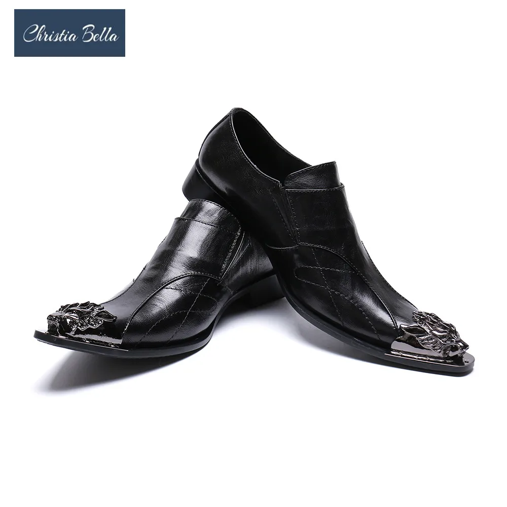 

Christia Bella Luxury POP Men Shoes Rock Genuine Leather Dress Shoes Men Handmade Fashion Black Men Wedding Party Prom Shoes