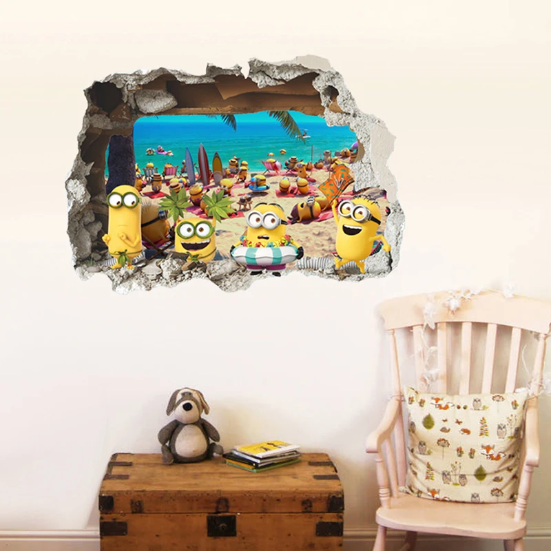 Yellow Man On Holiday Wall Stickers for Baby Kids Room Boy bedroom accessories Decor Decal Home Mural Art Poster