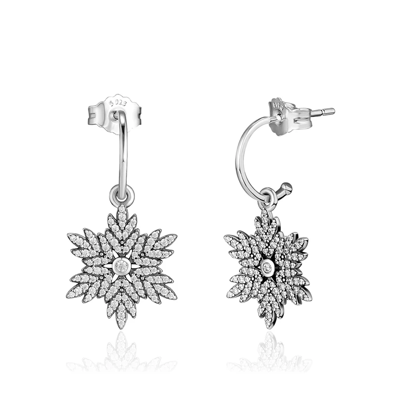 

100% 925 Sterling Silver Snowflake Earrings for Women Ear Hooks Stud Earrings Hanging Girls Gift Pendientes Hang Earring Jewelry