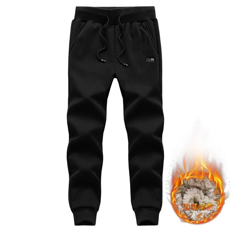 Для мужчин s утолщаются 5XL зимние теплые хлопковые тренировочные брюки Повседневная спортивная одежда флис внутри бегунов мужчин вышивка карман брюки - Цвет: black