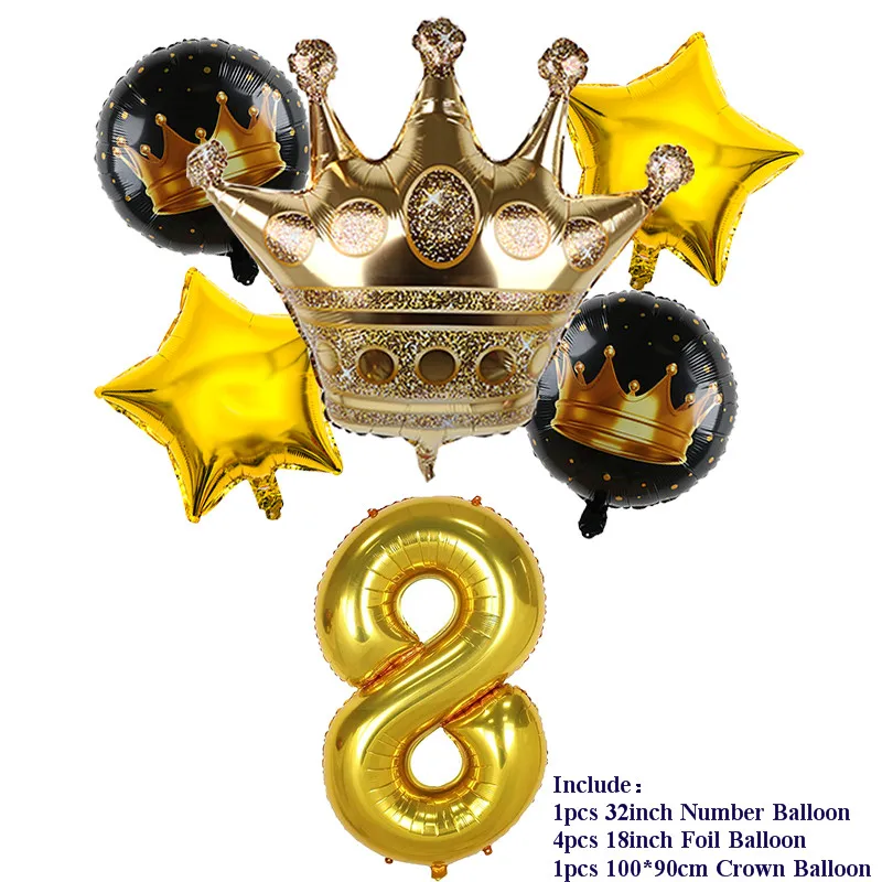 6pcs 32inch Number Foil Balloons 1 2 3 4 5 Years Old Kid Boys Girls Gold Crown Happy Birthday Balloon Baby Shower Decor Supplies - Цвет: Темно-серый