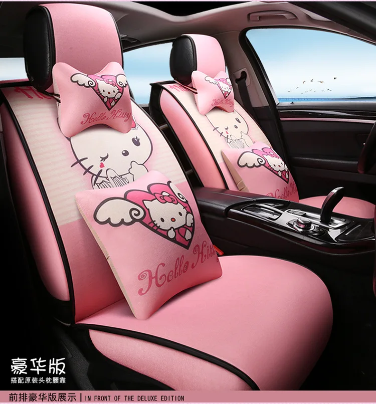 Модные льняные Защитные чехлы для сидений автомобиля, розовые автомобильные аксессуары hello kitty, волоконные автомобильные сиденья Decoracion Para Coches asietos