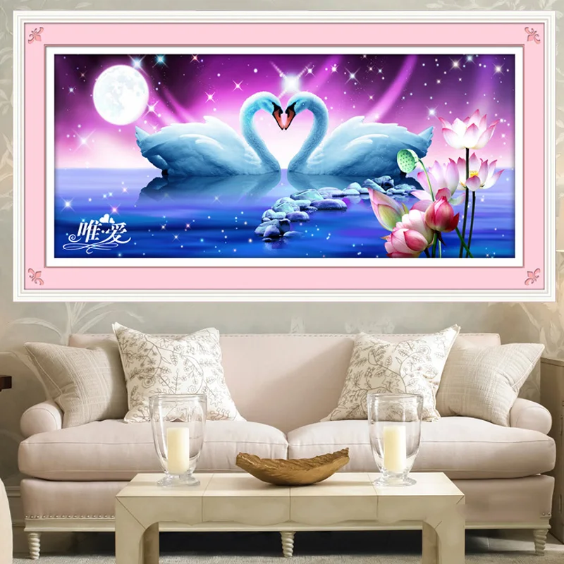 

5d Diamond Painting Swan Pattern 70x27cm Cross Stitch Canvas Picture of Rhinestones Decor Wedding Gift Diamond Embroidery Mosaic