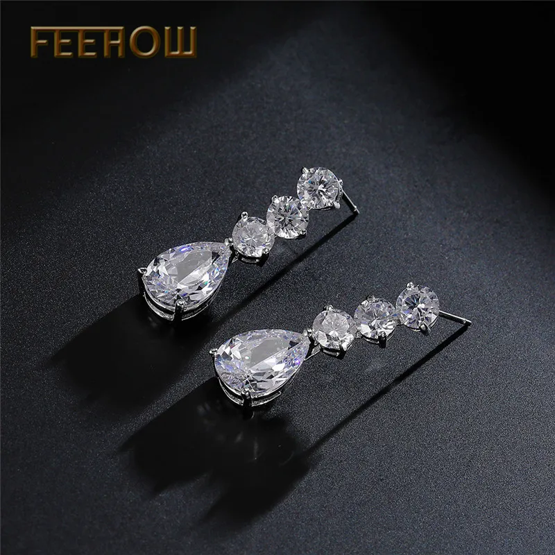 FEEHOW изысканный белый золотой цветок висячие украшения маркиза и слеза