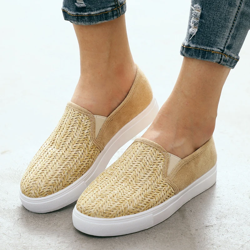 

2019 Women Flats Cut-outs Elastic Band Vulcanized Shoes Spring New Female Slip-on Shallow Breath Casual Shoes