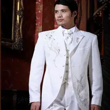 Модная три кнопки белый Жених Смокинги для женихов Для мужчин свадебные костюмы для выпускного Жених(куртка+ Брюки для девочек+ жилет+ галстук) k: 788