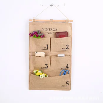 

Linen Cotton Over the Door Magazine Storage Pockets, Wall Door Cloth Closet Hanging Storage bag 5 Pocket Home organizer Case