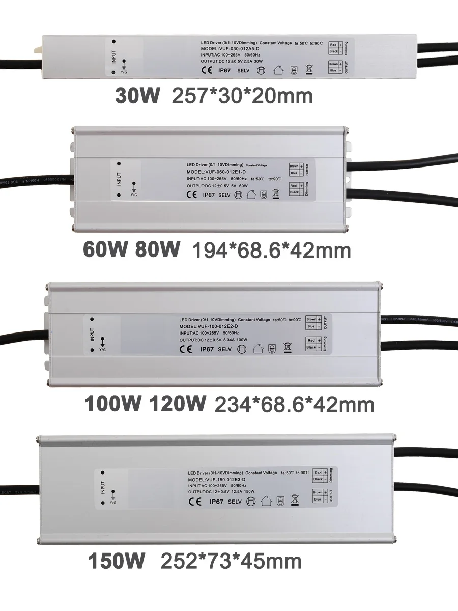 30 Вт 60 80 100 120W 150W 0 10В ШИМ затемнения постоянного тока 12V IP67 светодиодный