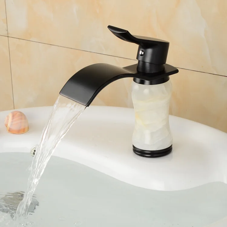 Brass & Jade Waterfall Spout Basin Vessel Sink Fau...
