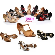 Hot Sales New Brand Women’s Tango Ballroom Latin Dance Shoes Salsa Shoes Women 7cm High Heeled Discount Wholesale
