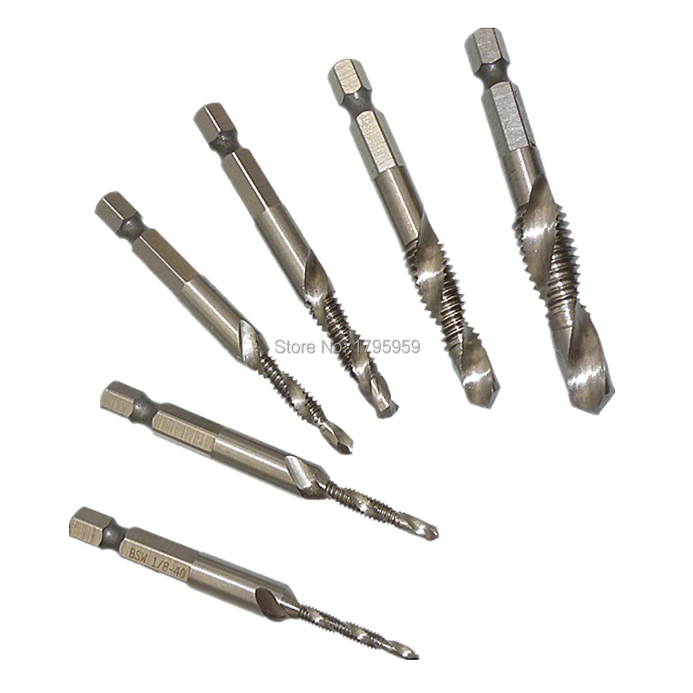 6pcs HSS Tap Bit Set 1/4" Hex Shank SAE Countersink Drill Bits 1/8" 5/