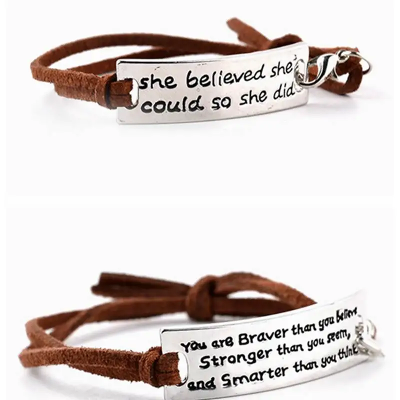 

Zhijia you are braver than...smarter than you think brown Bracelets Simple Round Bangles Leather Letter Bracelet party gifts