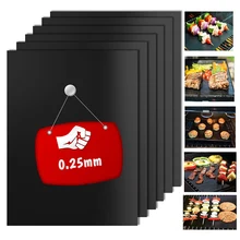 Juego de alfombrillas para parrilla de barbacoa de 0,25mm, 100% esteras antiadherentes para hornear-funciona en Gas, carbón vegetal, parrilla eléctrica y más-herramientas para barbacoa