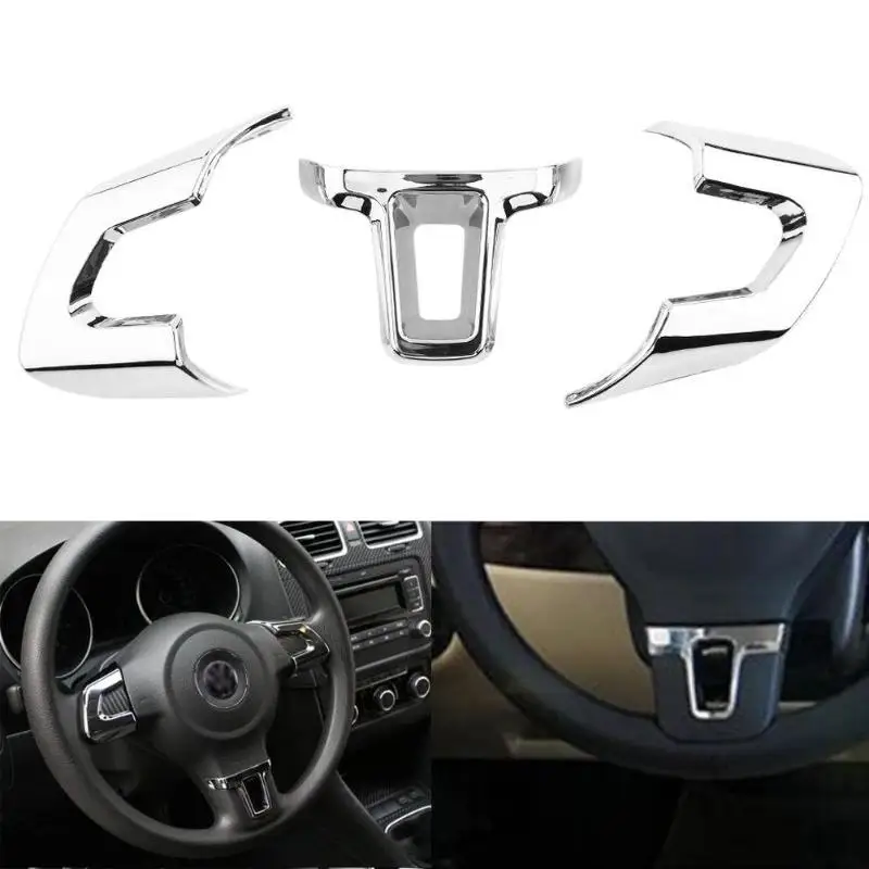 

1Pcs 3in1 ABS Chrome Car Steering Wheel Trim Set for Volkswagen Golf 6 Polo Bora High Quality Car Accessories Interior Mouldings