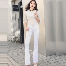 Уличная белые джинсы женские Повседневное карман Dkinny Жан Flare Брюки Высокая эластичность рваные джинсовые Для женщин брюки