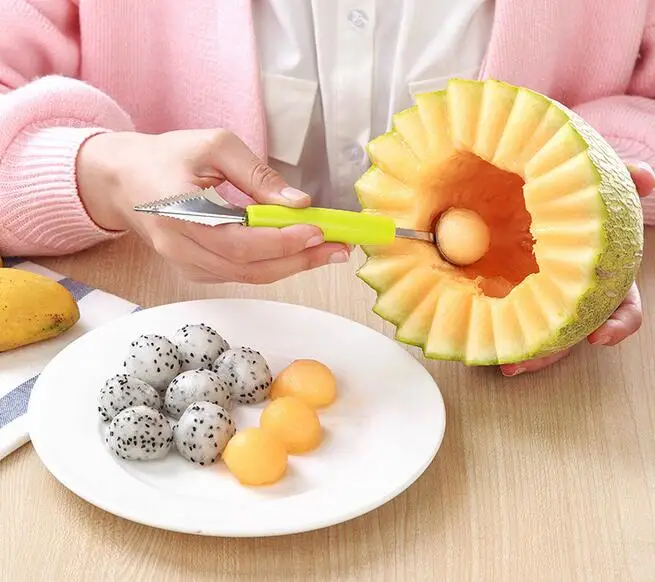 100pcs 2in1 Dual-head Fruit Ball Carving Knife Kiwi Fruit Waterlemon Scoop Melon Digger Jar Mashed Potato Baller Ice Crea