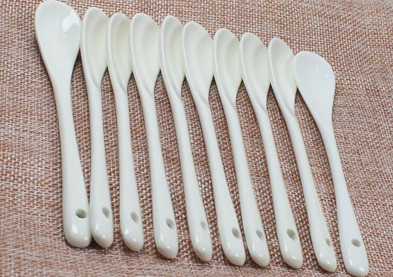 10 piece set, plain white bone china, small teaspoon tea spoon, mini