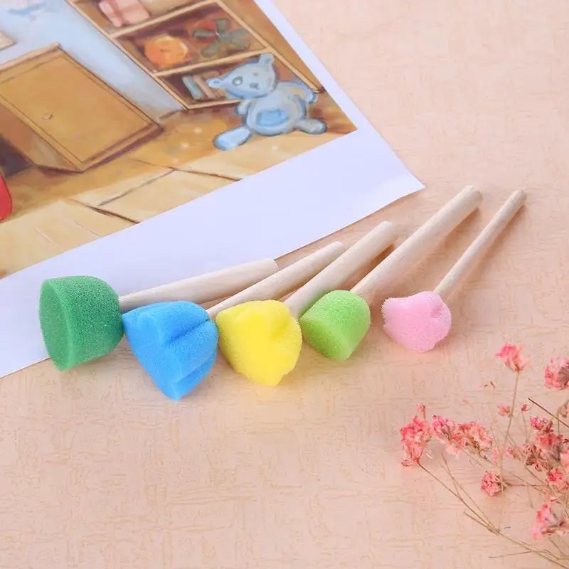 VODOOL 5pcs/set DIY Wooden Art Painting Brushes Sponge Graffiti Pen Kids Doodle Early Drawing Toy Home Paint School Supplies