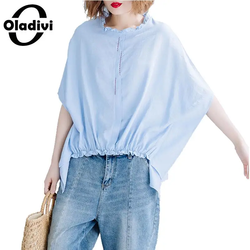 

Oladivi Plus Size Women Short Batwing Sleeves Fashion Top Tee Shirts Ladies Casual Loose Summer Blouses Female Tunics Blusas 6XL