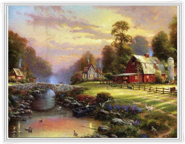 

2016 New Promotion Embroidery diy Diamond Paintings Rhinestone Paste a Drawing Patchwork Scenery European Lake House Room Decor