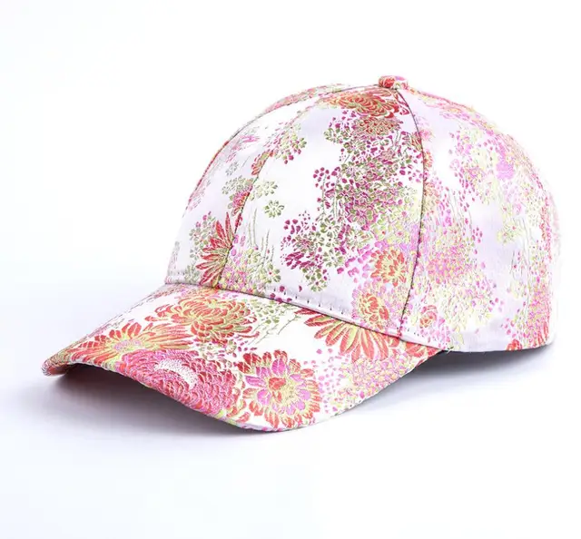 Fashion Women Colorful Flower Rhinestone Baseball Cap Silks Satin CAP 