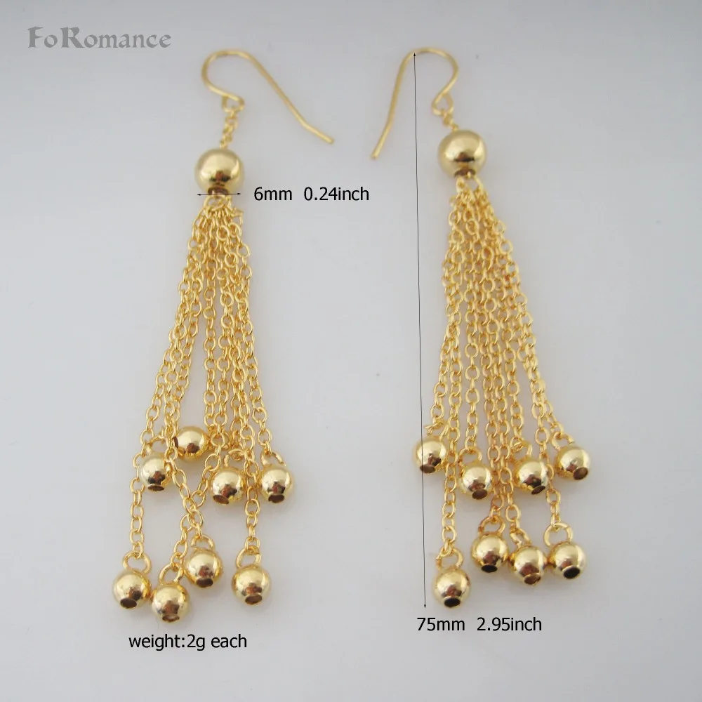 

ORDER 10$ SHIP WITH TRACKING CODE/- YELLOW GOLD GP DANGLE BALL BALLS 6mm BEADS SHAPED 2.95 INCH LONG EARRING GREAT DESIGN