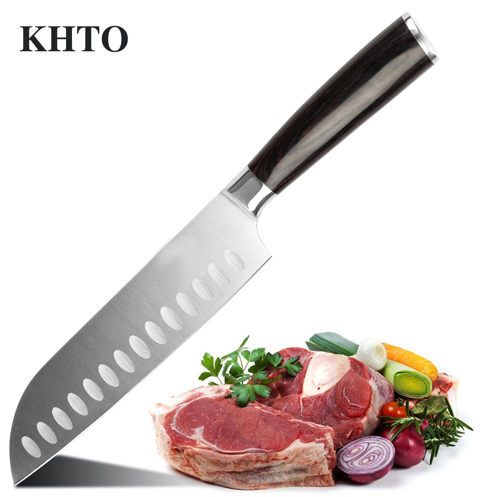 

KHTO 7'' Chef Knife Santoku Knife with Stainless Steel Razor Sharp Blade and Ergonomic Handle
