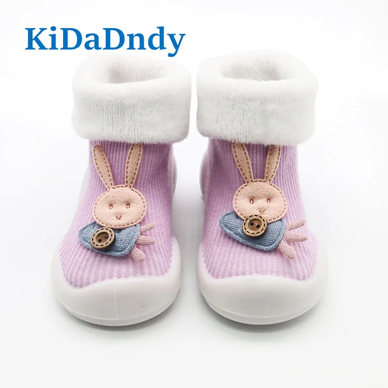 KiDaDndy 2018 новый милый 3D мультфильм кролик теплые носки для малышей Подошва из мягкого каучука махровые обувь для малышей первых шагов